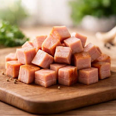 Cubed cooked ham