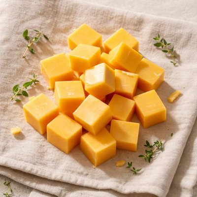 Cubes of raw cheddar