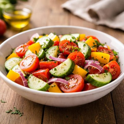 Cucmber salad with bell peper and tomatoes