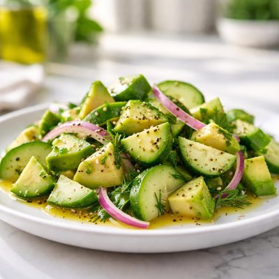 Cucumber and avocado salad with extra virgin olive oil