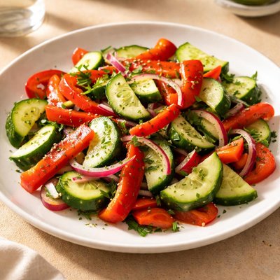 Cucumber and red bell pepper salad