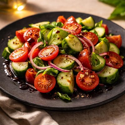 Cucumber and tomato salad with balsamic dressing