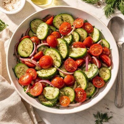 Cucumber and tomato salad with dill