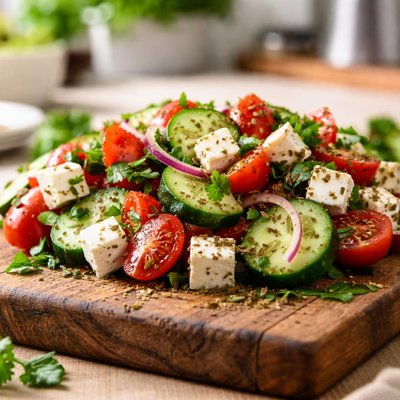 Cucumber and tomato salad with feta