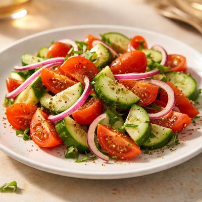 Cucumber and tomato salad with onions