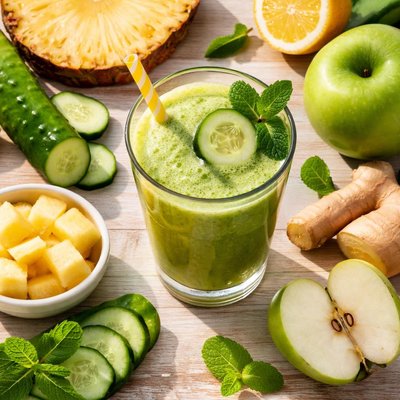 Cucumber apple lemon ginger pineapple juice homemade