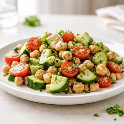 Cucumber garbanzo salad