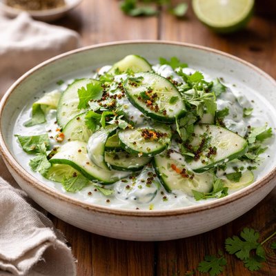 Cucumber salad in coconut yoghurt