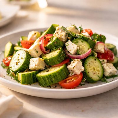 Cucumber salad wirh feta cheese