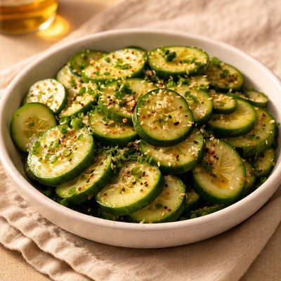 Cucumber salad with sesame seeds and sesame oil