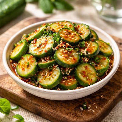 Cucumber slices in chili sauce