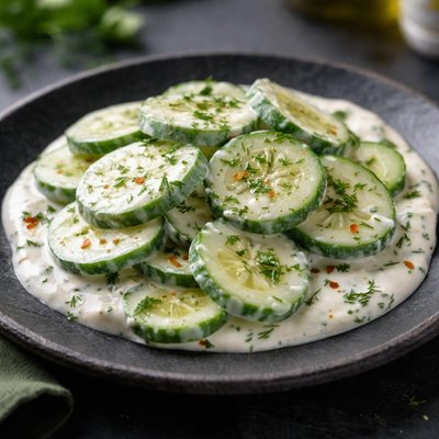 Cucumber slices in yogurt sauce