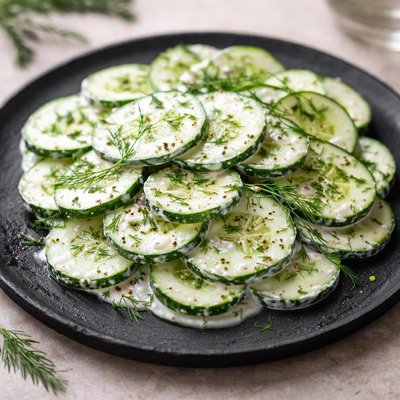 Cucumber slices with creamy dressing