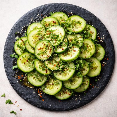 Cucumber slices with dressing