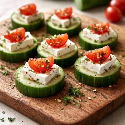 Cucumber slices with feta cheese