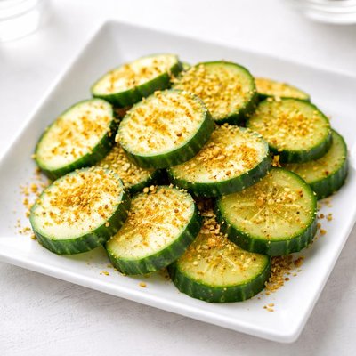 Cucumber slices with nutritional yeast