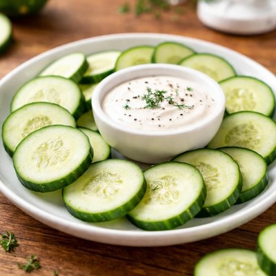 Cucumber slices with ranch dressing