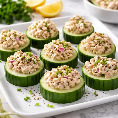 Cucumber slices with tuna salad
