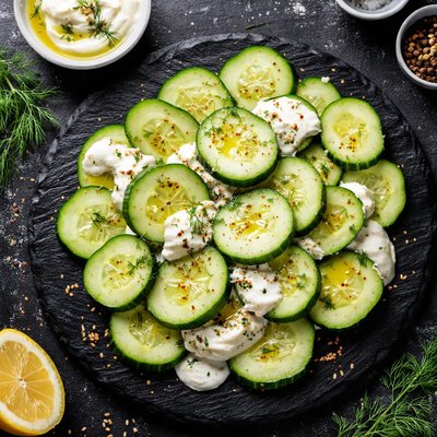 Cucumber slices with yogurt