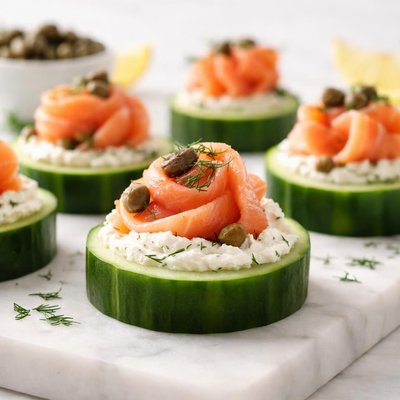 Cucumber smoked salmon bite