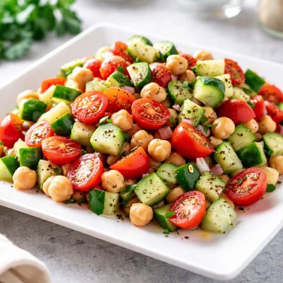 Cucumber tomato chickpea salad