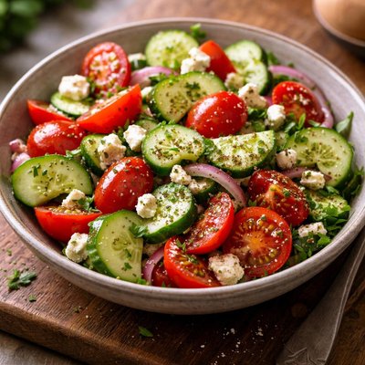 Cucumber tomato salad with feta