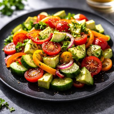 Cucumber tomato sweet pepper avocado salad