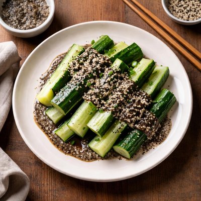 Cucumber with black sesame sauce