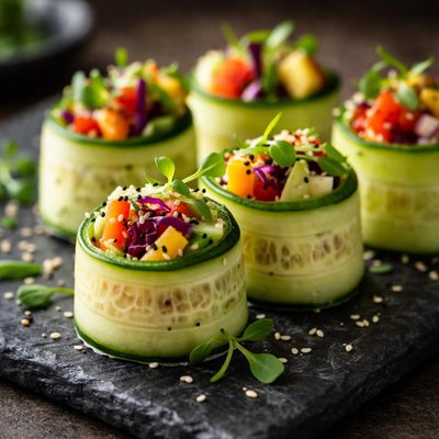 Cucumber wrapped veggie roll