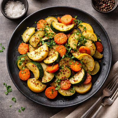 Cup if zuccjini squash and carrots sauteed