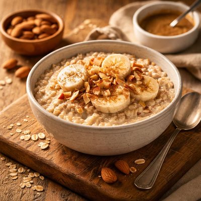 Cup of oatmeal with almond milk