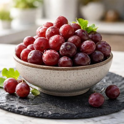 Cup of red seedless grapes