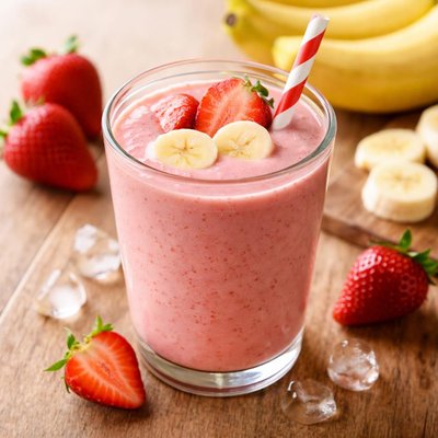 Cup of strawberry banana smoothie