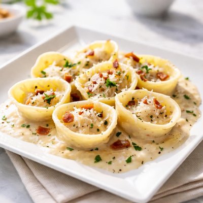 Cup ravioli cream sauce