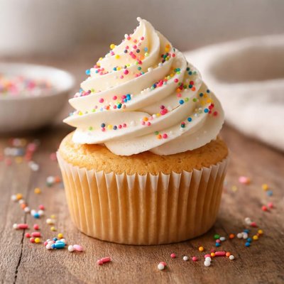 Cupcake with frosting and sprinkles