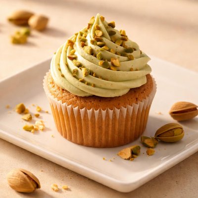 Cupcake with pistachio frosting