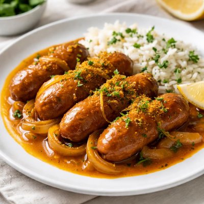 Curried sausages