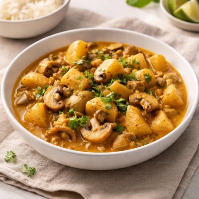 Curry with potatoes and mushrooms