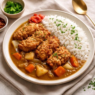 Curry with rice and fried chicken