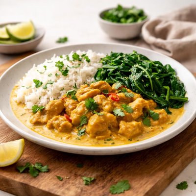 Curry with rice and spinach