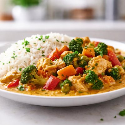 Curry with rice and vegetables