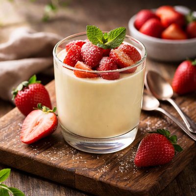 Custard with strawberry