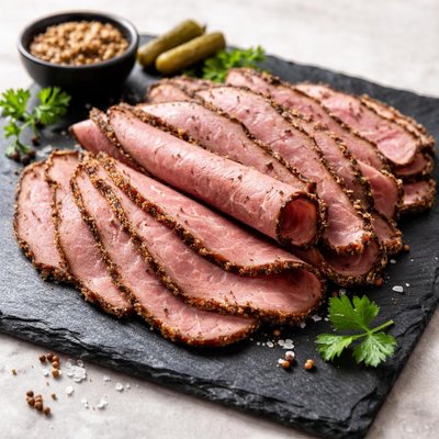 Cut pastrami from the deli