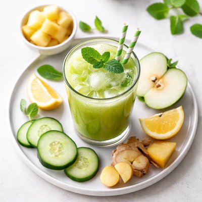 Cuvumber apple lemon ginger pineapple juice homemade