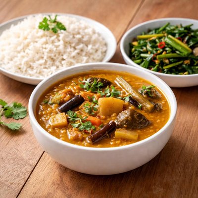 Dalma and rice and kang kong