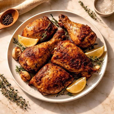 Dark chicken meat with skin