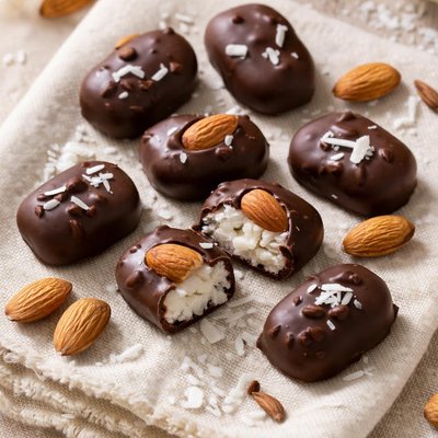 Dark chocolate almond joy bite size