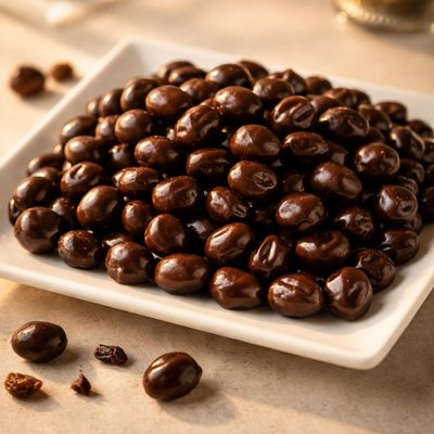 Dark chocolate coated raisins