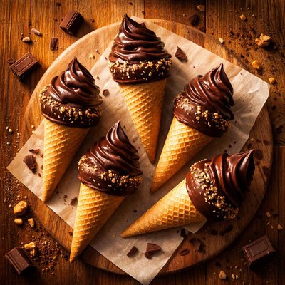 Dark chocolate cones