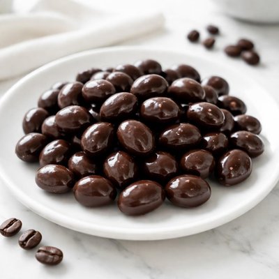 Dark chocolate covered coffee beans